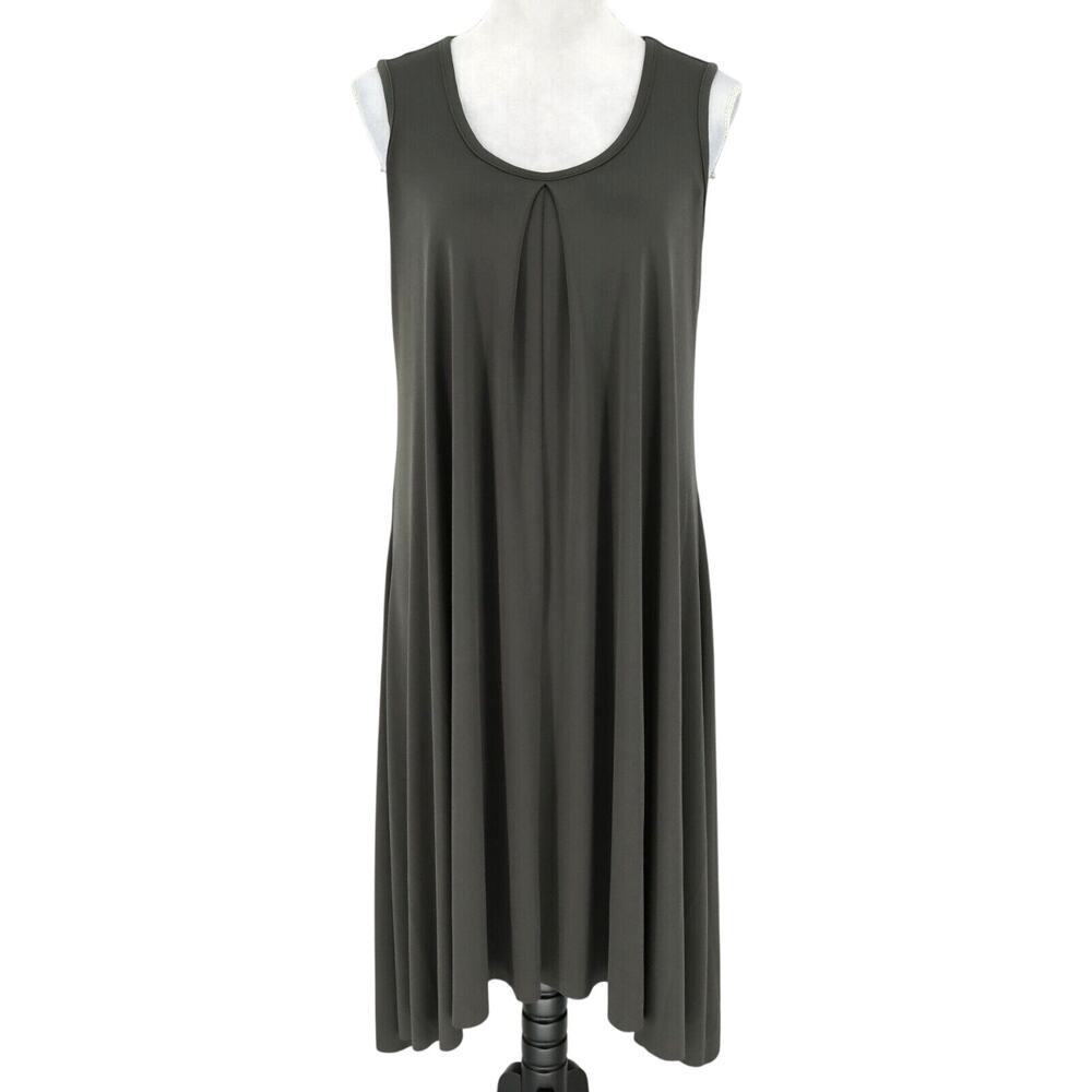 Philosophy Dress Womens Large Maxi Gray Taupe Stretch Knit Raw Hem Lagenlook